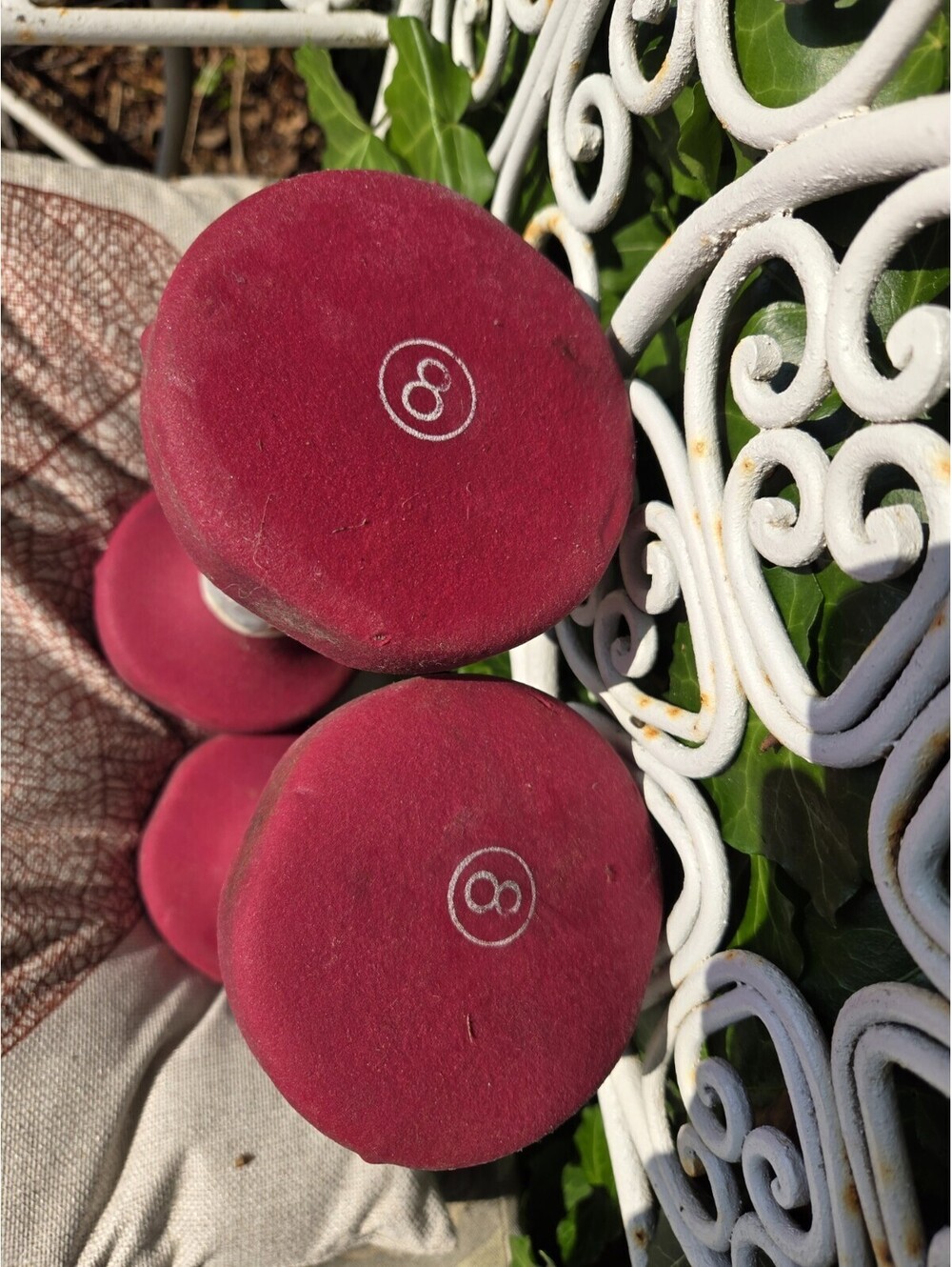 Lot Of 2 8 Lb Rubber Neoprene Red Flat Round Dumbbells Weight Lot 16 LB Total